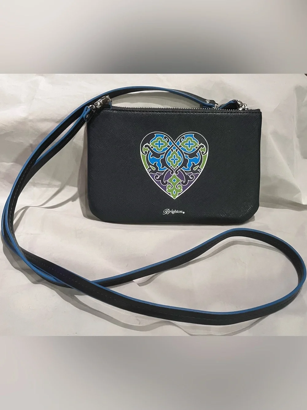 Brighton Summer Heart Navy Crossbody with Blue, Green & Purple Heart Design